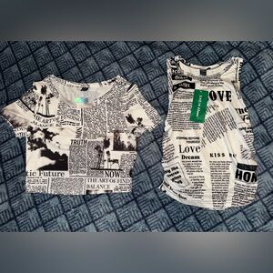 2 Newspaper Print Shirts, both NWT, both size Small